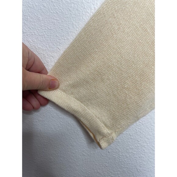 Tahari Small Linen Sweater Pale Yellow Knit V-Neck 3/4 Sleeve Pullover Oversized - Picture 5 of 8